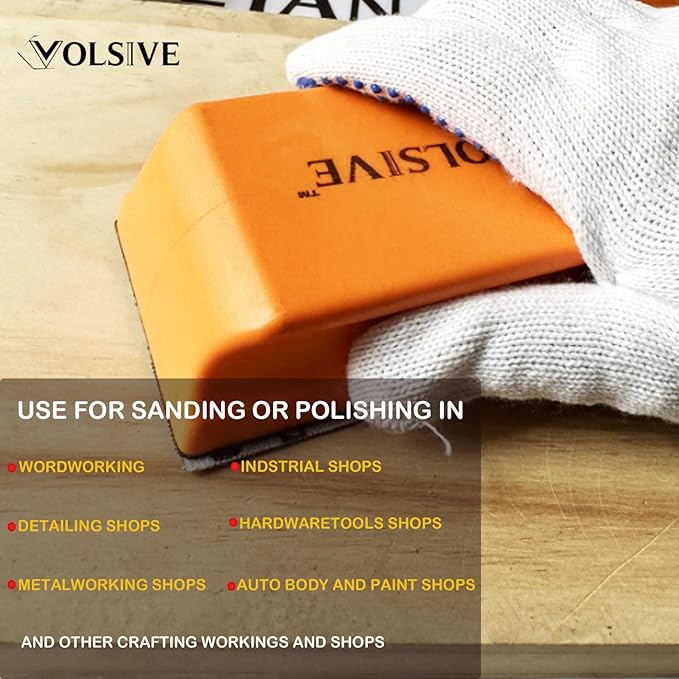 VOLSIVE 7pcs Hand Sanding Block Set, Rectangle Handheld Sanding Pad, Hook and Loop Interchangeable Assorted Shapes, for Sanding or Polishing in Auto Body and Paint Shops - Orange