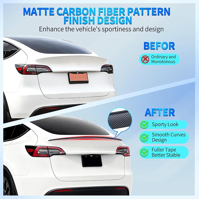 Nilight Spoiler Fit for Tesla Model Y 2020 2021 2022 2023 2024 Spoilers for Cars Rear Spoiler Wing Sporty Rear Trunk Lip Exterior Accessories Easy No-Drill Installation ABS Carbon Fiber Pattern