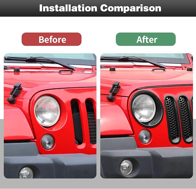 CheroCar for JK Mesh Grille Grill Insert & Headlight Cover Trim Exterior Accessories for Jeep Wrangler JK 2007-2017,Black…