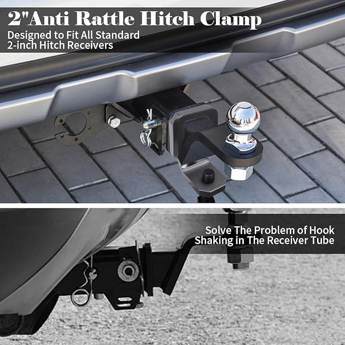 2" Anti Rattle Hitch Clamp, Hitch Tightener with 2 Silencer Pads Trailer Hitch Anti Rattle Device, Heavy Duty Hitch Stabilizer for 2 Inch Hitches