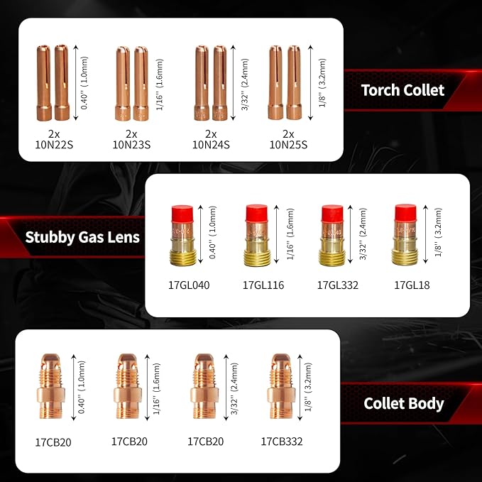 American Standard 49 PCS TIG Welding Accessories Kit, TIG Welding Torch Stubby Gas Lens #10 Pyrex Glass Cup Kit For WP-17/18/26