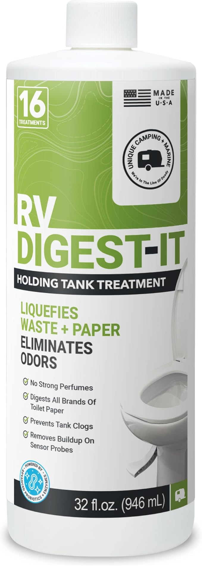Unique RV Digest-It RV Toilet Treatment - Eliminates Odors at the Source and Liquifies Waste - 16 Uses Per Bottle (32 oz)