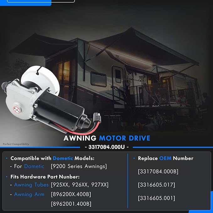 3317084.000B RV Awning Motor Drive Repair Kit Assembly Fit for Dometic 9200 Series Power Awnings Replace# 3316605.001, 3316605.017, White