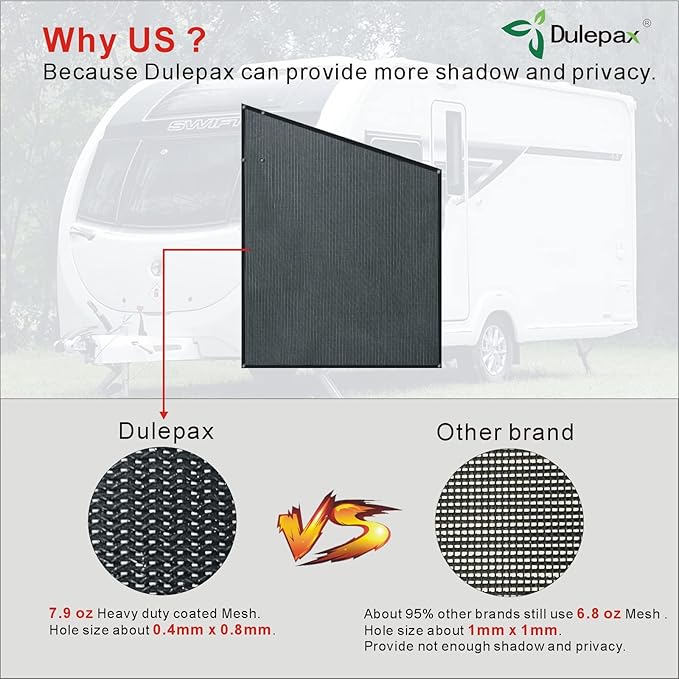 Dulepax RV Awning Side Shade- 9'X7' -Second Generation RV Awning Side Shade Screen Significantly Improves Shadew and Privacy.Universal RV Awning Shade Screen with Complete Kits.