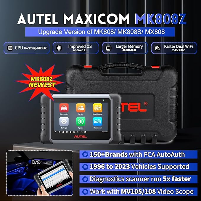 Autel MaxiCOM MK808Z Diagnostic Scan Tool - Android 11 Based Bi-Directional Control, Upgraded Ver. of MK808/MX808, All System Diagnosis, FCA Auto Auth, Oil Reset(Original)
