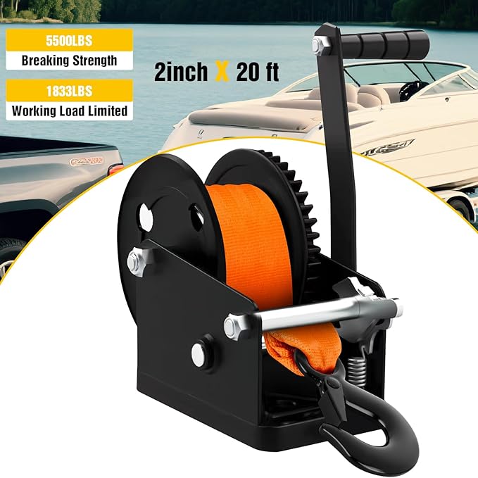 Nilight Boat Trailer Winch Strap 2" x 20' with Steel Hook 5500 LBS Break Strength Winch Strap for Pontoon, Jet Ski, Fishing Boat