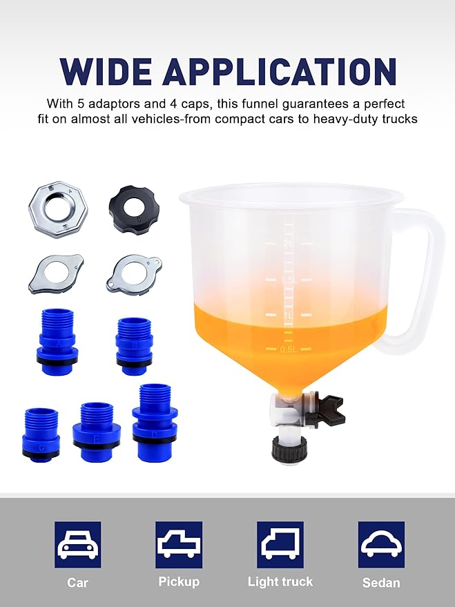 SMART JERRY - Coolant Bleeder Kit, Universal Radiator Burping Funnel, No-Spill Coolant Funnel, Flush Kit