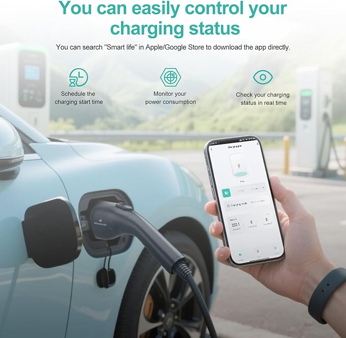 Level 2 EV Charger for SAE J1772,40Amp Fast charging,(Wifi APP/Plug-play),240V NEMA 14-50 Plug,25ft ETL Listed Cable,Adjustable Current 6A-40A,Delay Timer,Portable Ev Charging Station For Home Level 2