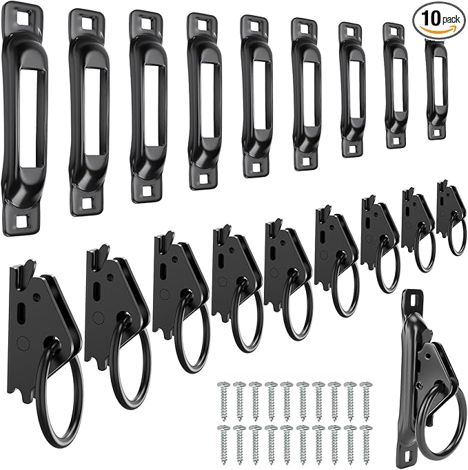 10 Pack E-Track O-Rings with 10 Pack Single Slot Tie-Downs, Black Powder Coated E Track Accessories Set for Cargo Loads, Ratchet/Cam Straps in Flatbeds Trailers Vans Trucks Pickups Tie Down