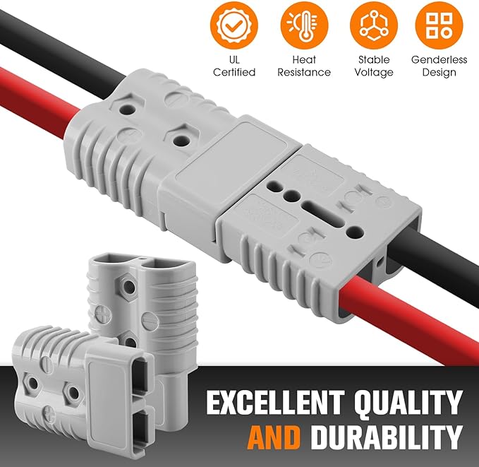 4 Pcs 1/0 Gauge 175 Amp Battery Quick Connect/Disconnect with Handle, Jumper Cable Plug Connector Kit for Recovery Winch, Towing Systems(Grey)