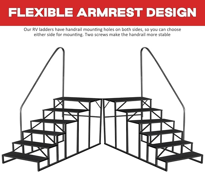 6 Step RV Steps with Handrail, Hot Tub Steps Outdoor, Portable RV Stairs, Heavy Duty Truck Camper Steps Ladders for Travel Trailers, 5th Wheel, Motor Home, Spa, and Porch
