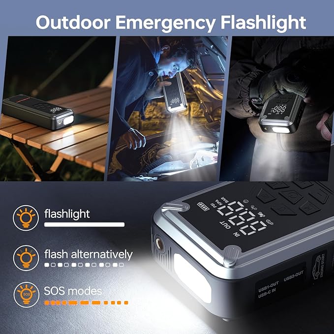 Acmount W160 Jump Starter with Air Compressor, 5000A Portable Car Jump Starter 150PSI Tire Inflator/Air Pump, 12V Battery(Up to 9L Gas/8L Diesel Engine) Jump Pack, Car Emergency Kit, Idea Gift for Man