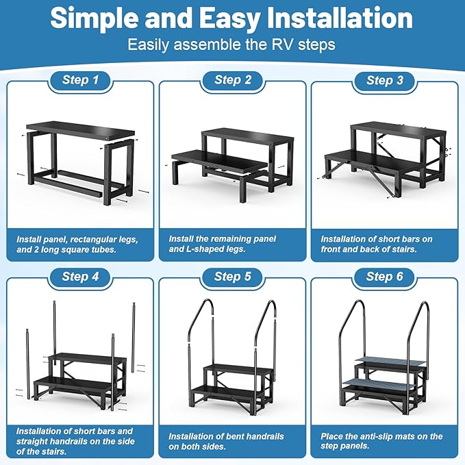 Rv Steps with Handrail 2 Step, Hot Tub Steps with Anti-Slip Mats, Heavy Duty Metal Mobile Home Stairs, Camper Steps for Travel Trailer,Portable Step Ladder for Spa, Pool and Porch