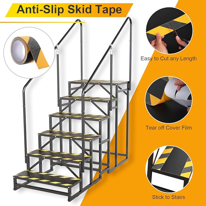 RV Steps with Handrail, Hot Tub Steps with Handrail, Portable Stairs Steps for 5th Wheel RV, Mobile Home Stairs Outdoor RV Step (6 Steps with 2 Handrails)