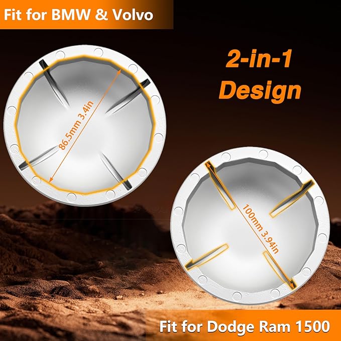 Upgraded 2-in-1 Oil Filter Wrench,86.5MM 16 Flutes Filter Cap Removal Tool with Four Tabs Compatible with BMW Volvo Ram 1500, Work with 3/8" Square Drive and 1" Hex Drive,Integrated Molding