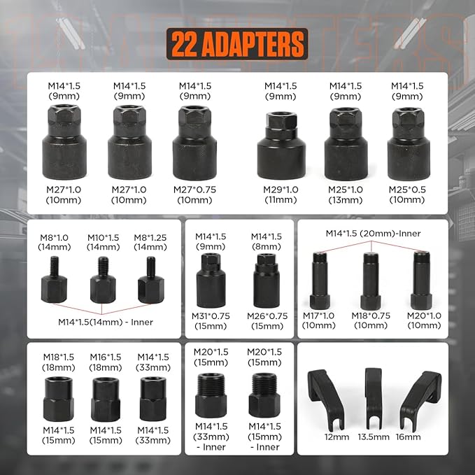 DUOYI Pneumatic Injector Puller 24pcs Diesel Injector Puller Set Labor-Saving Diesel Injector Extractor Tool for Diesel Engines Injector Puller Removal Set with Pneumatic Hammer,22pcs Adaptors