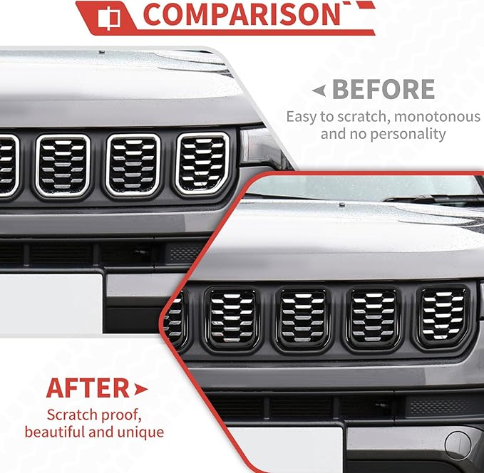 Grill Inserts Grille Guards Trim Exterior Accessories Compatible with Jeep Compass 2021+ Trailhawk/Limited/Latitude/Altitude/Sport(Black)