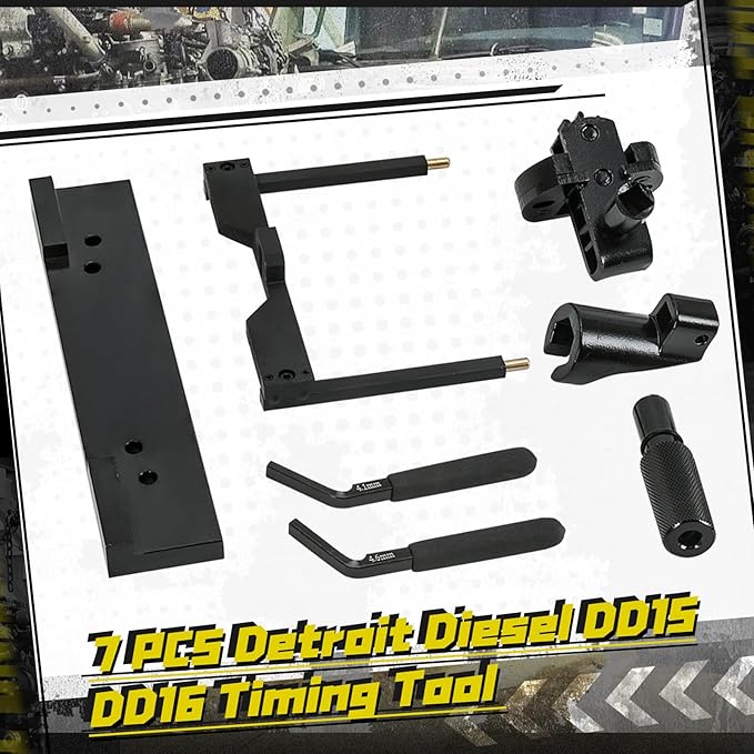 For Detroit Diesel DD15 DD16 Engine Brake Adjustment Tool Engine Barring Tool TDC Locating Pin Fuel Line Socket Camshaft Timing Tools W470589042300 J-46392 W470589001500 J-48770 W470589104000 (7 PCS)