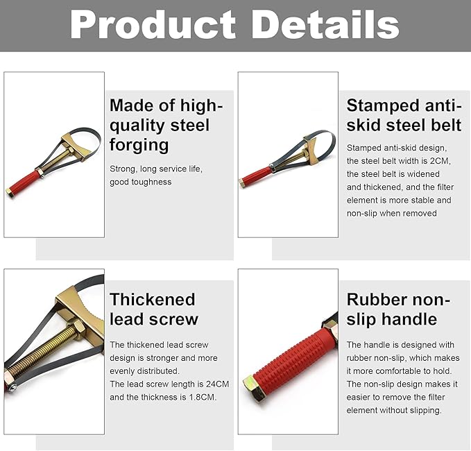 Oil Filter Wrench Removal Tool,Heavy Duty Adjustable Strap 9-15 CM Diameter,Adjustable Oil Filter Removal Tool for Larger Vehicles,Large Truck/Large Tractor/Excavators etc