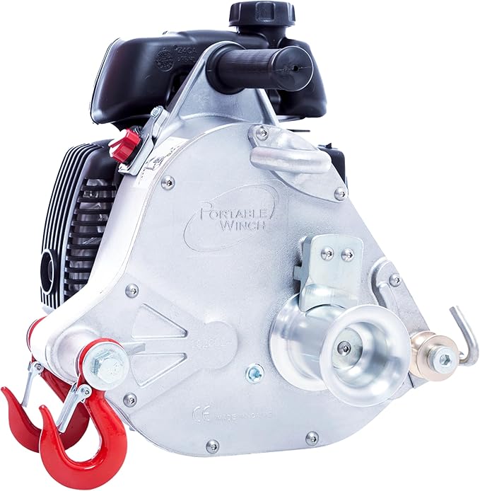 Portable Winch PCW5000 Gas-Powered Capstan Winch - 2200 lbs Pulling Capacity Winch, Honda GXH50 Engine Portable Gas Winch for Hunting, Logging, and Towing