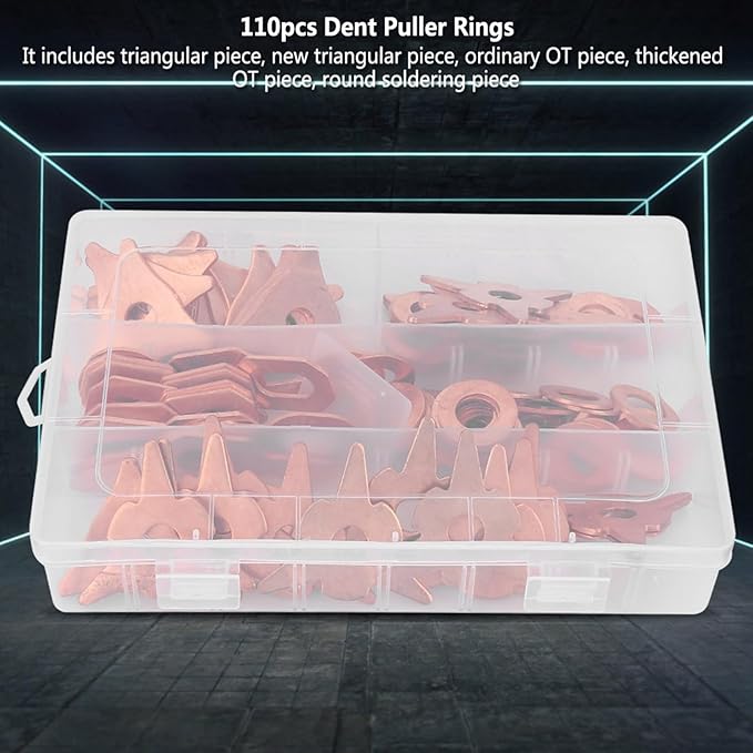 110 Pcs Dent Puller Rings, 5 Kinds Triangle/OT/Round Dent Pulling Straight Washer Dent Pulling Puller Rings for Car Body Welding Repair Tool Set