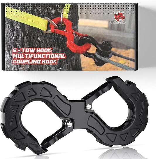 3/8 Tow Hook, Winch Hook for Off-Road Recovery, Towing Shackle 33000 Lbs, G80 Heavy Duty Strength Integrated Winch Quick Shackle, Black