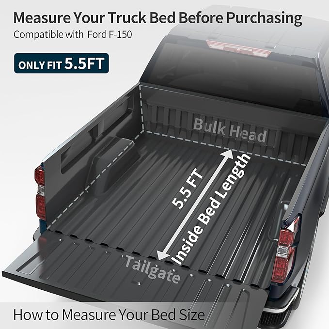 OEDRO FRP Hard Tri-fold Tonneau Cover Fold Truck Bed Covers Fits for Ford F150 F-150 2015-2024 with 5.5 Feet Bed