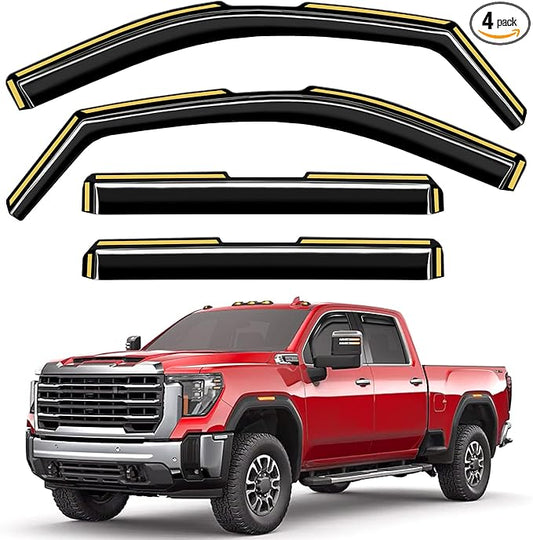 in-Channel Window Rain Guards Fit for Truck Chevy Silverado/GMC Sierra 2500HD 3500HD 2020-2026 Crew Cab Extra Durable Window Visors Window Deflectors Vent Shades Car Accessories-4 pcs 2-Q12