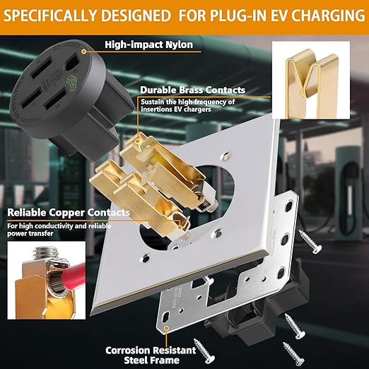 NEMA 14-50R Outlet 50 Amp EV Charging Receptacle with Wall Plate,50 Amp EV Outlet 125/250 Volt 14-50R Flush Receptacle for Electric Vehicle Charging RV Range Oven Stove,3-Pole 4-Wire,ETL Listed