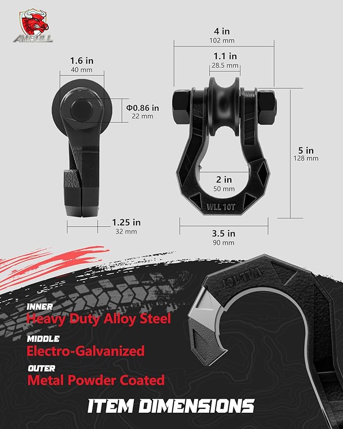 D Ring Separate Shackle with Snatch Block 2 Set, 3/4" Shackles w/Snatch Block Pulley, Heavy Duty Shackle for Towing Winch, Pulley for Off-Road Vehicle Recovery, Truck, ATV, UTV, BlackBlack