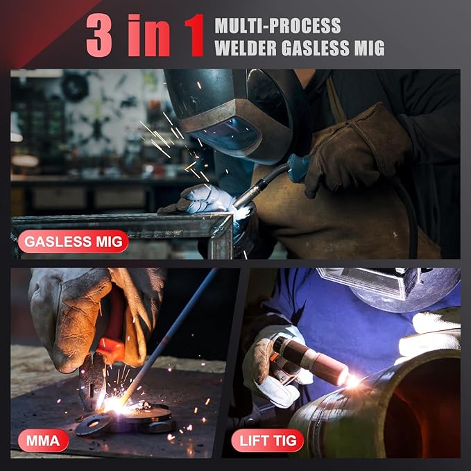 AWT LED Digital Display 140Amp MIG Welder Flux Core MIG Welder/Stick/Lift TIG 3 in 1 Welding Machine,Welder Machine 110V With Synergy IGBT Inverter, Portable Gasless Welder Equipment