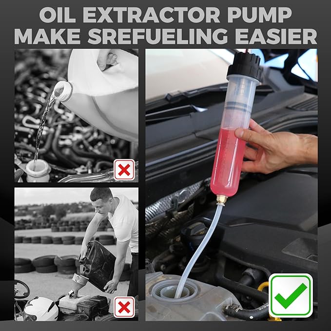 HORUSDY 200cc Fluid Extractor Syringe Oil Pump, Fluid Evacuator with 23" Flexible Hose, 12" Fine & Coarse Hoses, for Automotive, Motorcycle, Marine & Equipment Maintenance (9PCS)