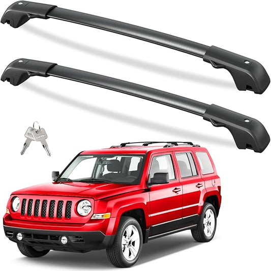 Tuyoung 300lbs Lockable Roof Rack Cross Bars Compatible with Jeep Patriot 2007-2017 with Raised Side Rails,Heavy Duty Anti-Theft Aluminum Roof Rails Crossbars Cargo Carrier Bag Black Bike