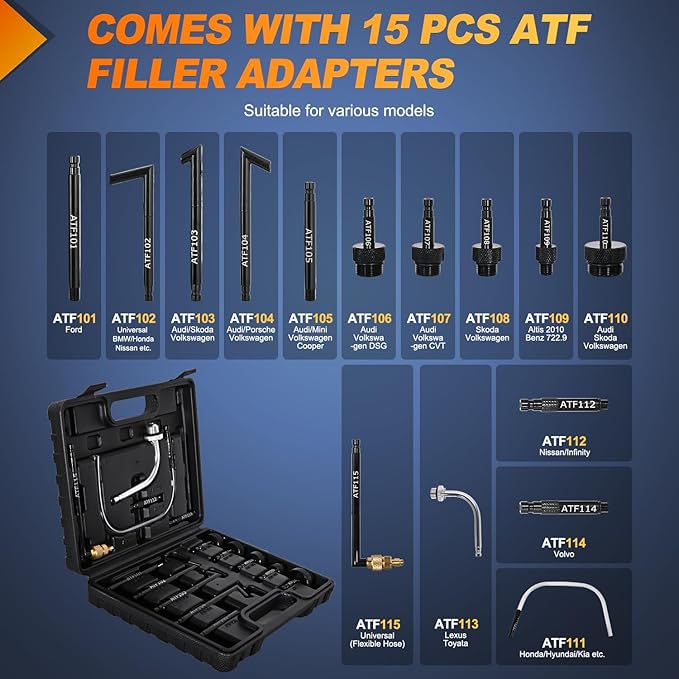 GOOACC Transmission Fluid Pump Kit 7.5L Automotive Manual Oil Pump Extractor ATF Refill Dispenser Transfer Pump with 15 ATF Filler Adapters 2Gal Oil Filling Filler System Fluid Extractor Pump Tool Kit