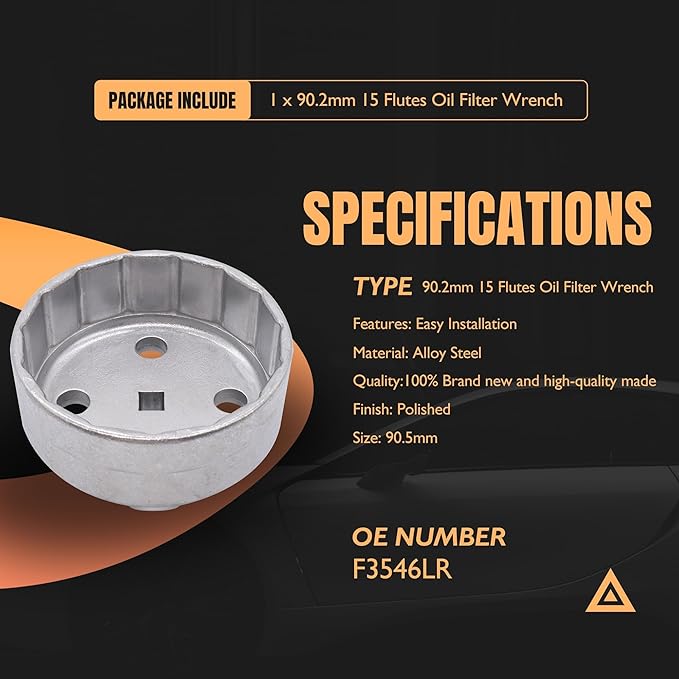 F3546LR 3/8" Drive 90.2mm x 15 Flutes Oil Filter Wrench Compatible with Land Rover & Jaguar Compatible with 3.0L 4.2L 4.4L 4.6L 5.0L Gas Engines