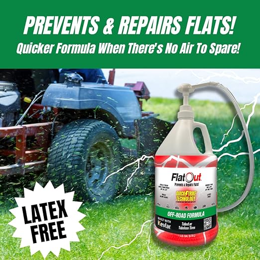 FlatOut QuickStrike Tire Sealant - Off-Road Formula - Prevents Flat Tires - Seals Leaks - Contains Kevlar - Tubeless Tire Sealant - 1 Gallon + Tool