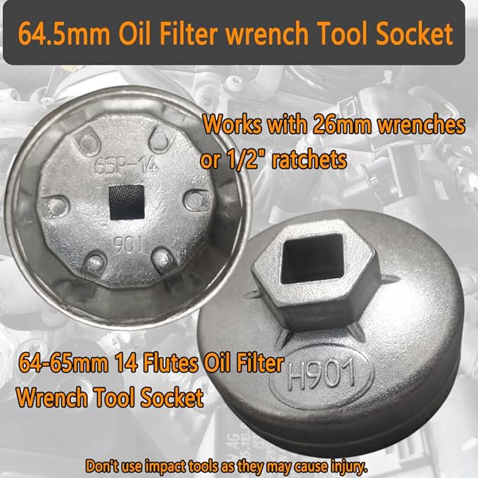64-65mm 14 Flutes 901Oil Filter Wrench Tool Socket - Compatible with Wix 57356 & Honda 15400-PLM-A02 | Fits Honda Accord, Acura Civic/CRV, Nissan Sentra, Odyssey, Pilot