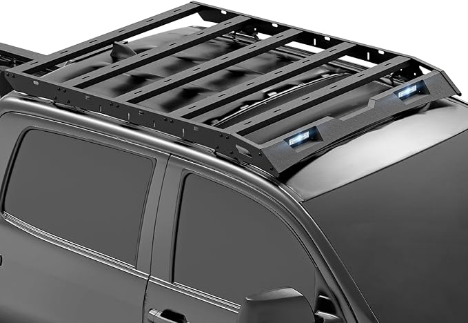 Roof Rack Cargo Basket Compatible with 2007-2021 Toyota Tundra CrewMax Cab with 2 LED Lights, Rooftop Truck Cargo Carrier Top Luggage Storage Holder