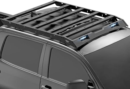 Roof Rack Cargo Basket Compatible with 2007-2021 Toyota Tundra CrewMax Cab with 2 LED Lights, Rooftop Truck Cargo Carrier Top Luggage Storage Holder