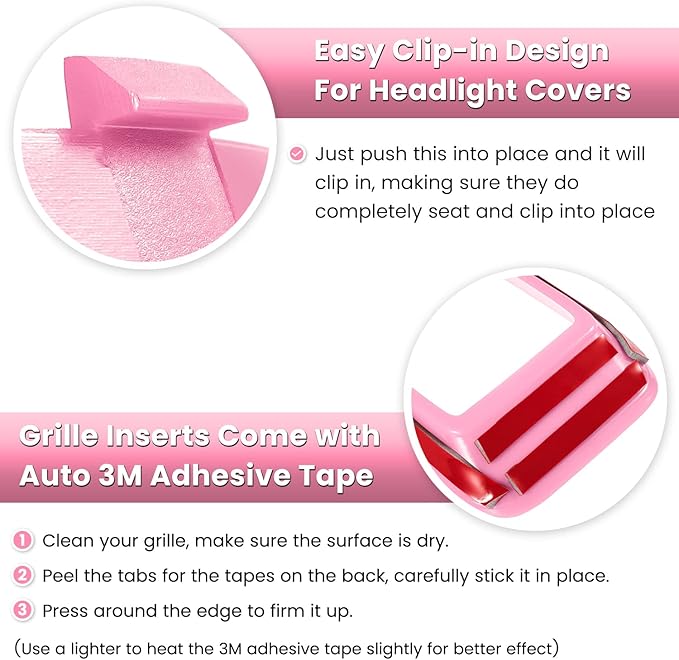 Front Grille Mesh Inserts & Headlight Cover for Jeep Wrangler JL JLU Sport & Sport S Only 2018-2023 Exterior Accessories Clip-in Grille Guard Cover Headlight Bezels Trim Ring (Pink 9PCS)