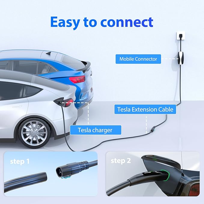Extension Cord for Tesla 21ft Extension Cable Max Support 9.6KW 40Amp 240V with NACS Plug Extension Cord for Your Level 1&2 EV Charger Tesla Wall Connector