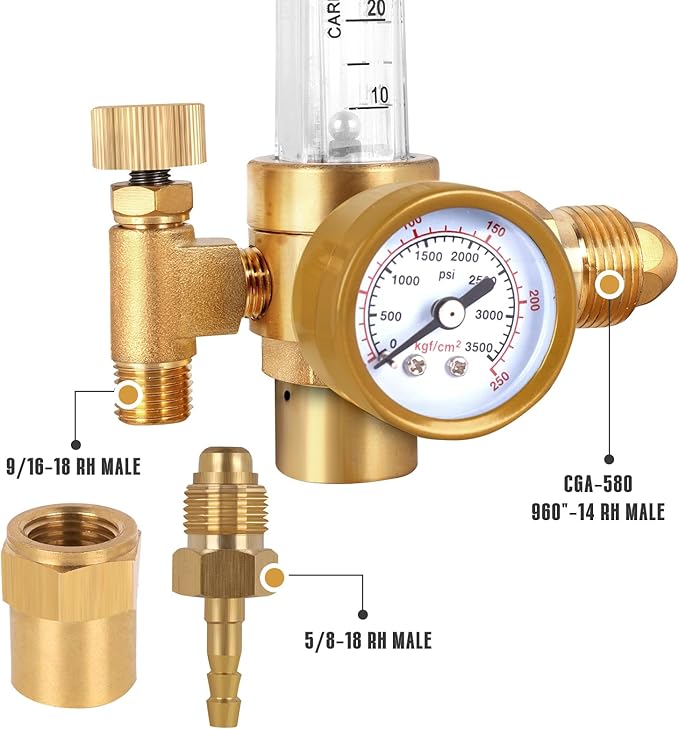 BO WELD Argon CO2 Regulator Flow Meter Gas Regulator with 6.8ft Gas Hose for TIG MIG Welder