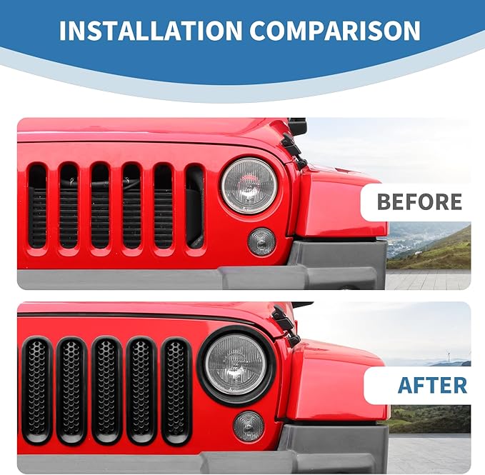 for Jeep JK Front Grille Inserts & Headlight Cover Trim Ring for Jeep Wrangler JK JKU 2007-2017 Black Exterior Accessories 9pcs