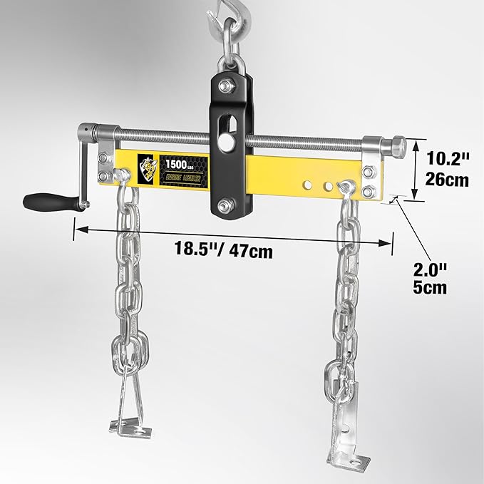 YELLOW JACKET Engine Leveler 1500lbs Steel Engine Hoist Shop Crane with Ball Bearing and Adjustable Handle
