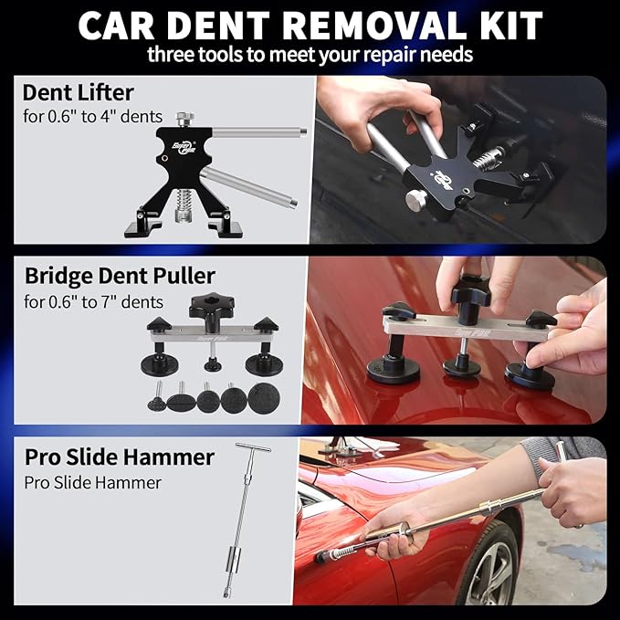 Super PDR Car Dent Puller Kit, 169PCS Paintless Dent Removal Kit, Hail Dent Repair Kit Can Removal 99% of Car Dents in 30 Minutes for Repairing Big Dents, Small Dents, Dings and Hail Damage