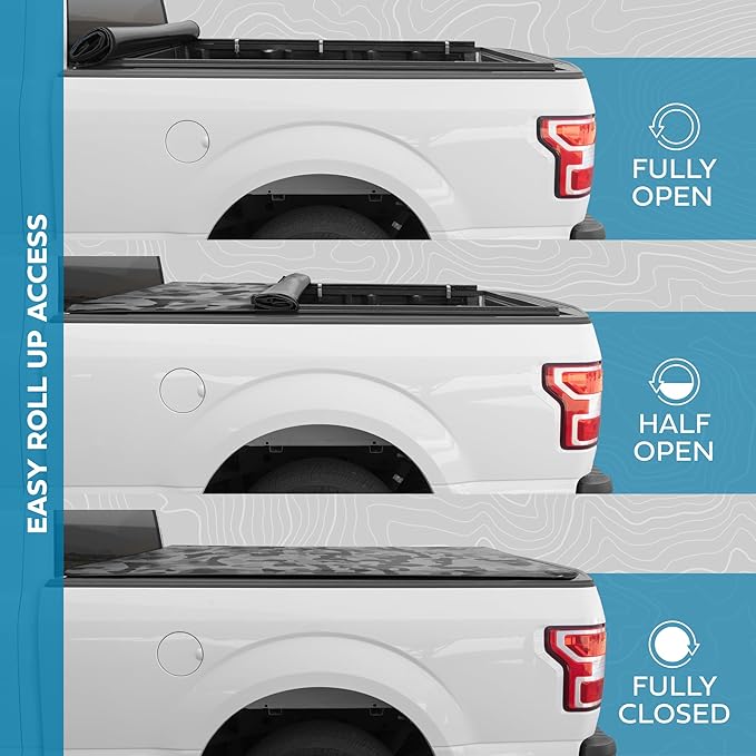 Camo Truck Tonneau Cover for Ram 1500 (2002-2025) Ram 2500 & 3500 (2003-2024) 6.4 ft Bed Length Soft Roll-Up All-Weather Retractable Truck Bed Cover with Camo Graphic (Classic Body Only NO RAMBOX)