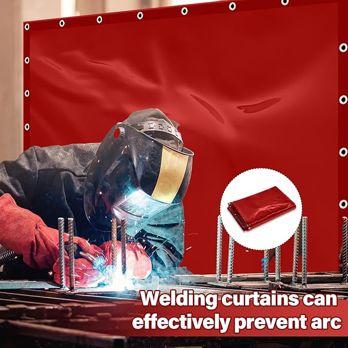 2 Pcs Welding Curtain Safety Transparent Welding Screen with Fixed Belt for the Stand of 6 x 8ft Fireproof Resistant Insulation for Arc Light UV and Light Protection (Red)