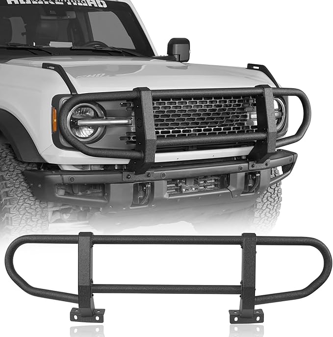 Hooke Road Bronco Front Brush Grille Guard Full-Width Push Bull Bar for 2021-2025 Ford Bronco 2 or 4 Doors (ONLY for Models with Factory Modular Steel Front Bumper)