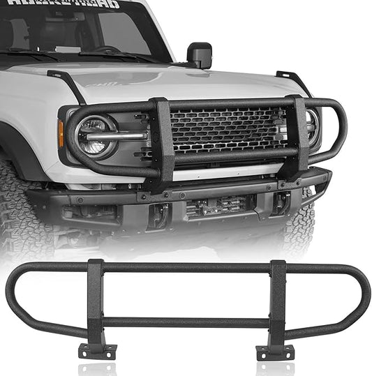 Hooke Road Bronco Front Brush Grille Guard Full-Width Push Bull Bar for 2021-2025 Ford Bronco 2 or 4 Doors (ONLY for Models with Factory Modular Steel Front Bumper)