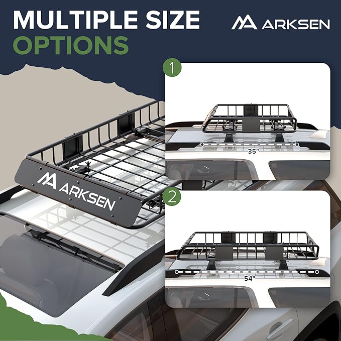 ARKSEN 54 x 34 x 6 Inch Universal Roof Rack with Extension, Cargo Net, 2 Straps, 150 LBS Heavy Duty Capacity Rooftop Cargo Basket for SUV, Truck, RV, Pickup